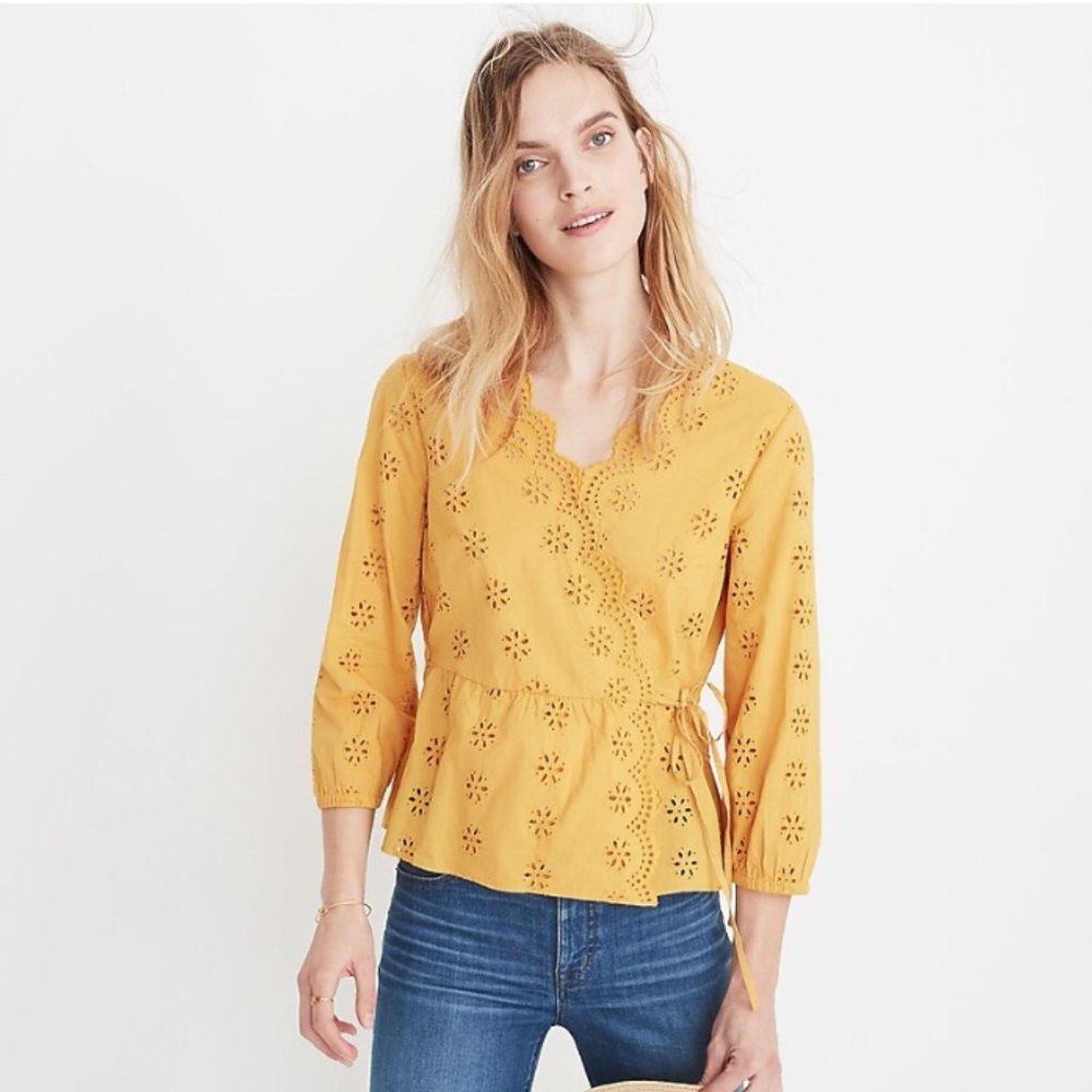Madewell Scalloped Eyelet Wrap Top - Size: S